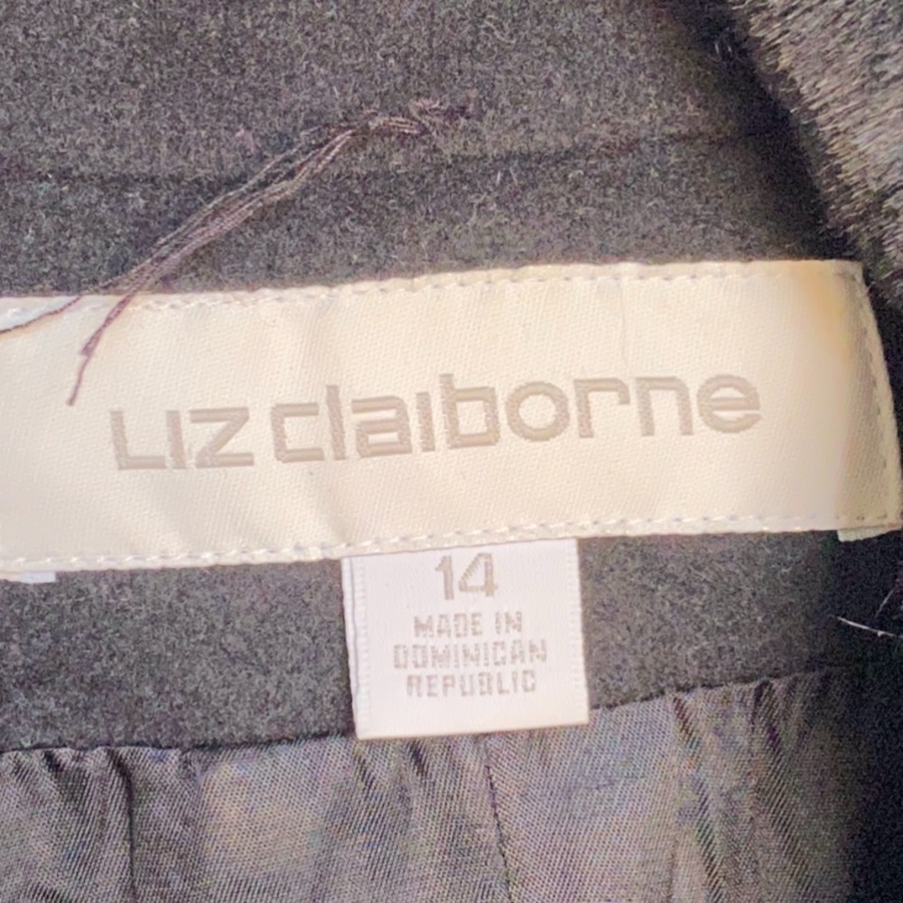 Vintage 90s Iconic Black Wool Trench Peacoat/Jacket by Liz Claiborne 14 - Picture 7 of 14